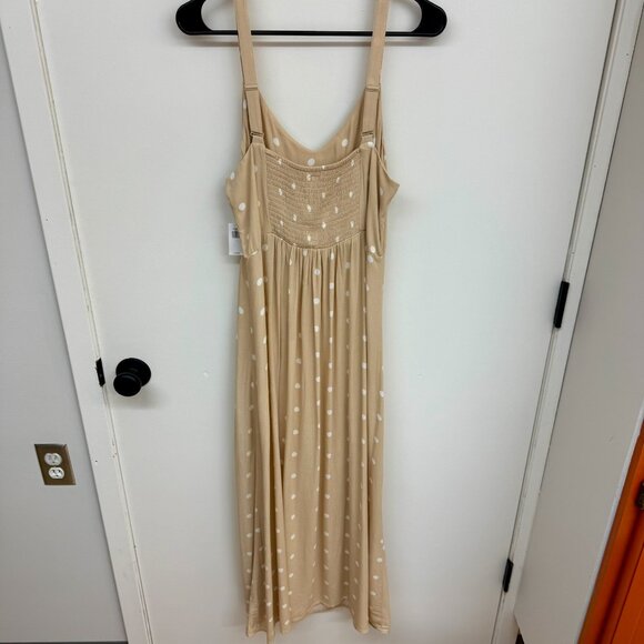 NWT Old Navy L Cream & White Polka Dot Smocked Maxi Slip Dress - Picture 6 of 6
